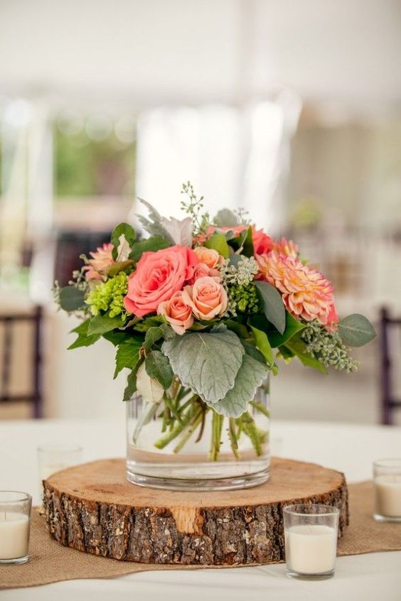 rustic coral and greenery wedding centerpiece – Hi Miss Puff