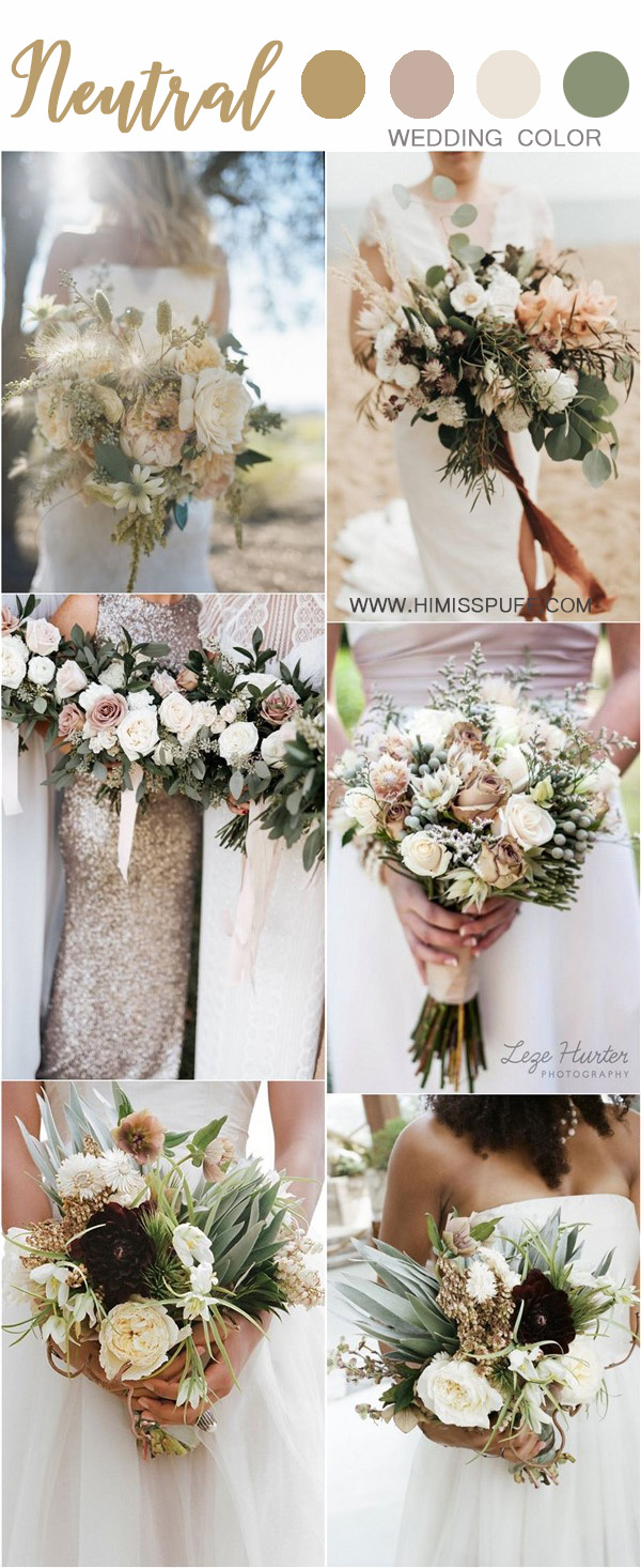 fall neutral beige and greenery wedding bouquets – Hi Miss Puff