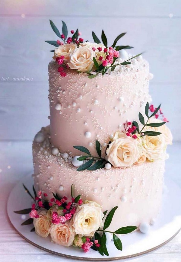 white 3 tier pink red floral wedding cake (7) mv | Wedding Inspirasi