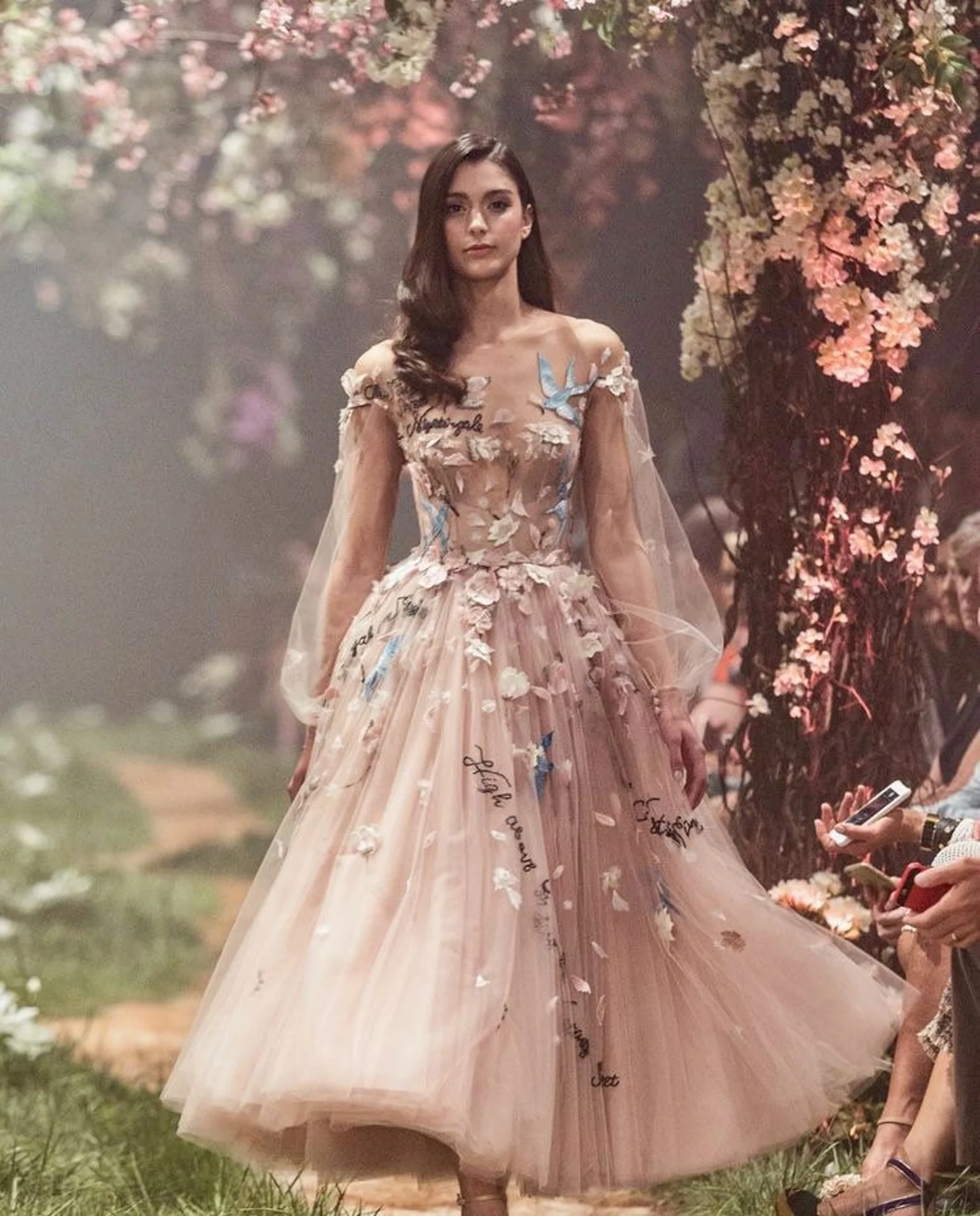 Blush Pink Long Sleeve Fairytale Tulle Wedding Dress