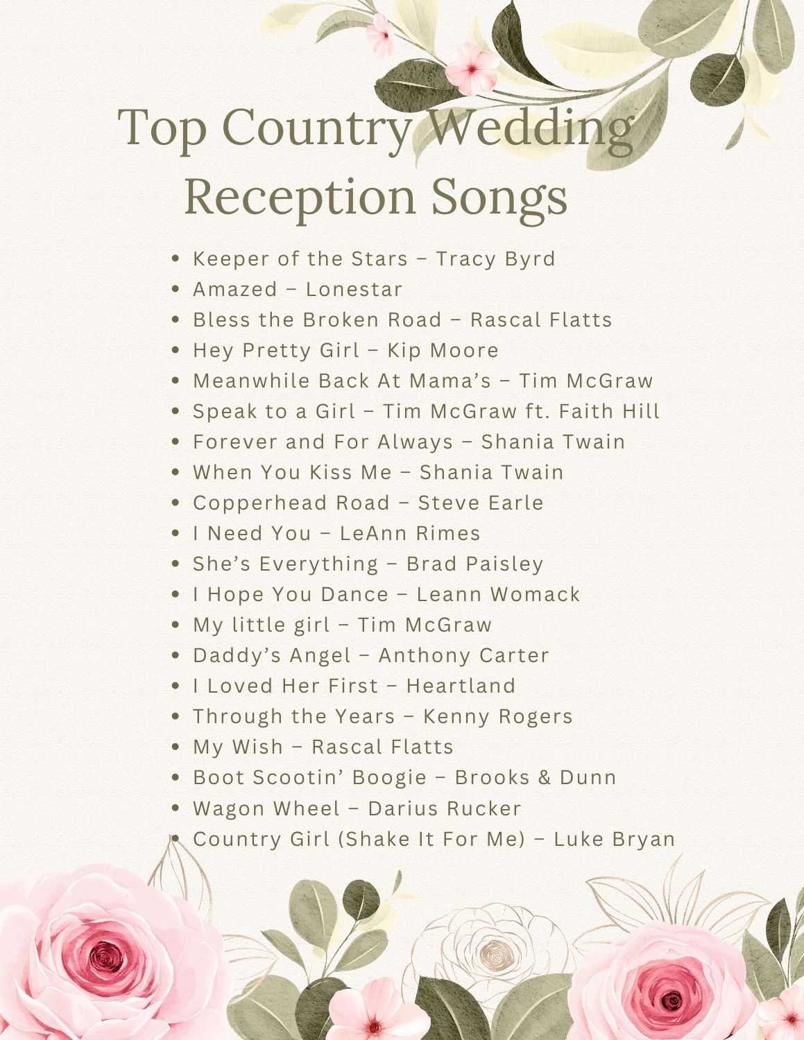 Country Wedding Reception Songs